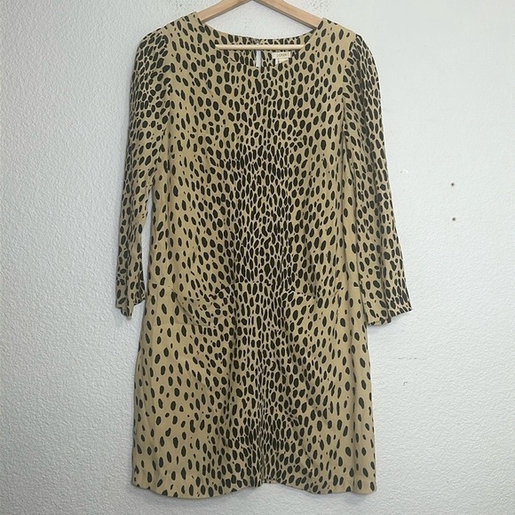 J. Crew Dresses & Skirts - J. Crew Jules Mini Dress Lined Cheetah Tan Black 3/4 Sleeve‎ Size 2